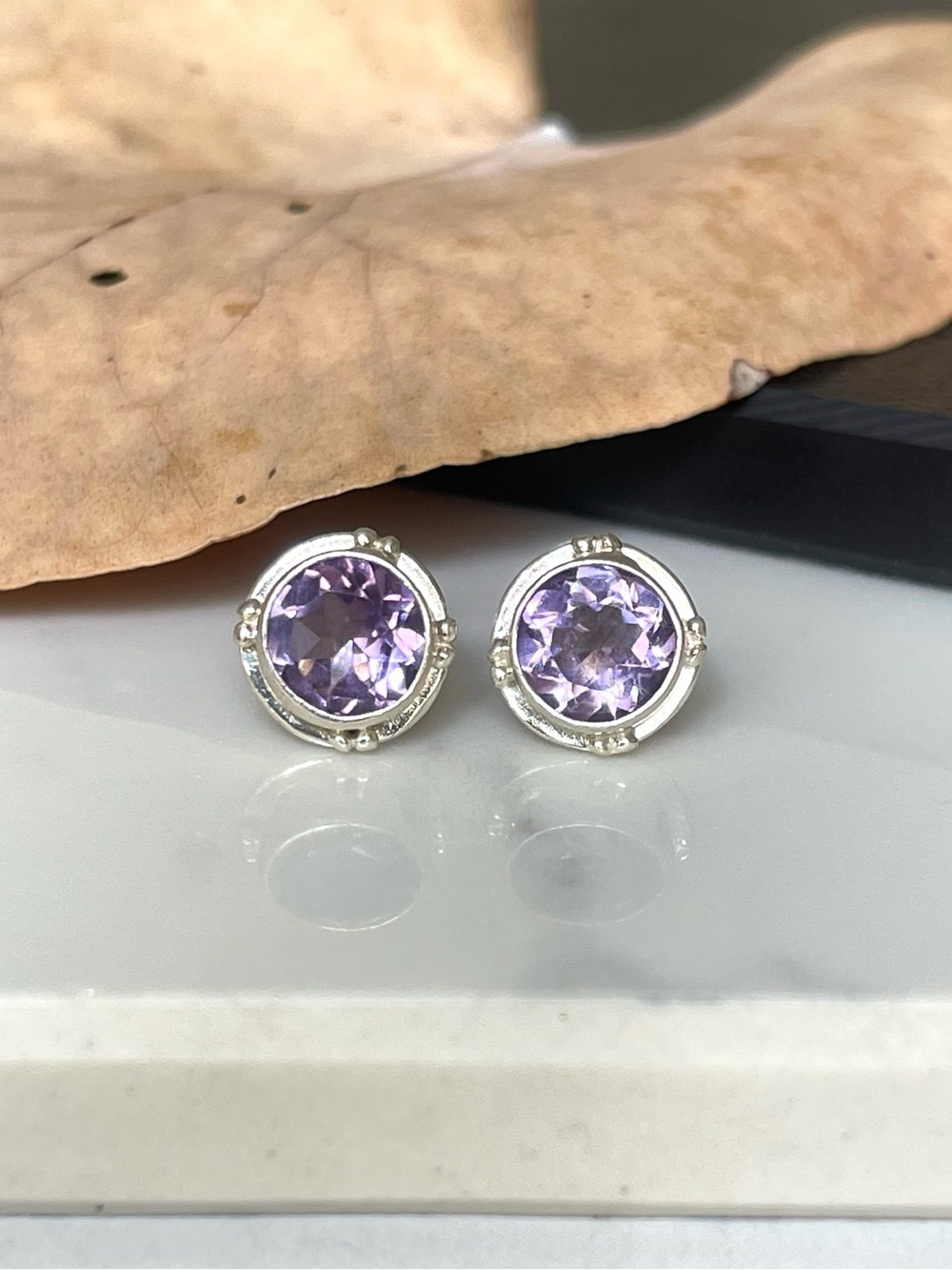 925 Sterling Silver Natural Amethyst Stud Earrings!